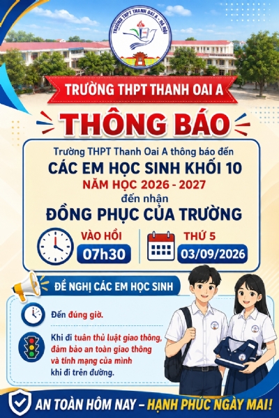 Thông báo! Trả đồng phục cho học sinh khối 10 năm học 2026-2027